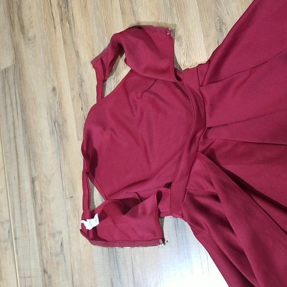 Red Burgandy Halter Neck High Waist Bootie Short Dress w/ Cut Out Back - Picture 9 of 13